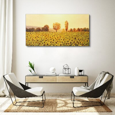 Leinwandbild Sonnenblumenfeld in der untergehenden Sonne