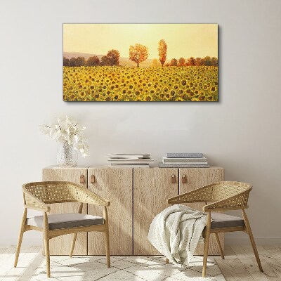 Leinwandbild Sonnenblumenfeld in der untergehenden Sonne