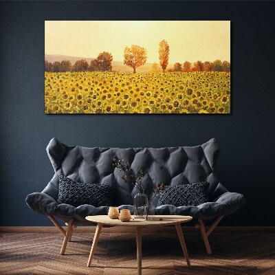 Leinwandbild Sonnenblumenfeld in der untergehenden Sonne