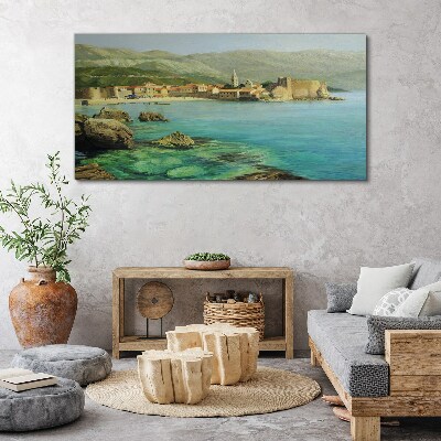 Foto auf leinwand Küstenlandschaft mit Berghügeln