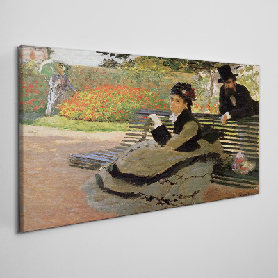 Foto auf leinwand Frau Parkbank Monet