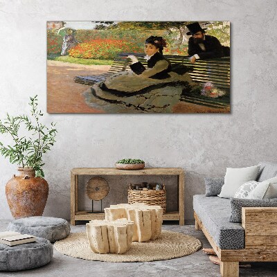 Foto auf leinwand Frau Parkbank Monet