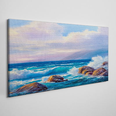 Bild auf leinwand Meer, Felsen, Wellen, Wolken