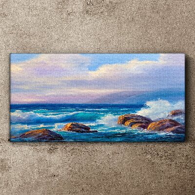 Bild auf leinwand Meer, Felsen, Wellen, Wolken