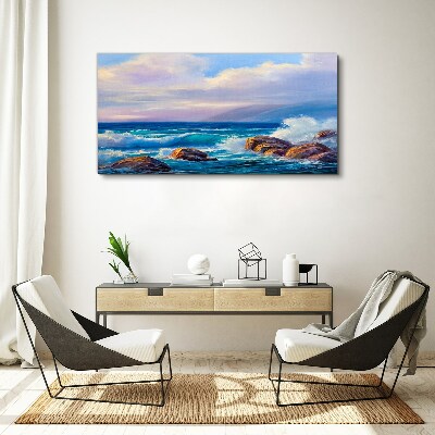 Bild auf leinwand Meer, Felsen, Wellen, Wolken