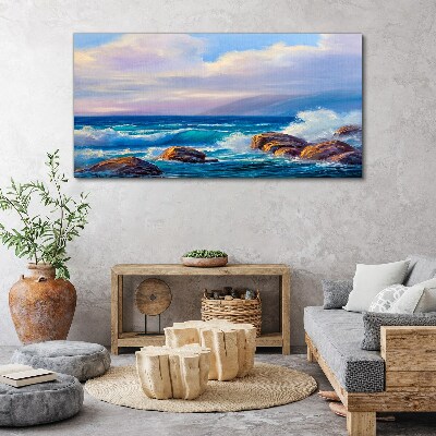 Bild auf leinwand Meer, Felsen, Wellen, Wolken