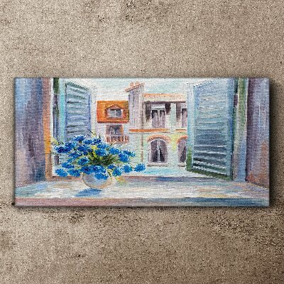 Foto auf leinwand Blumen am offenen Fenster