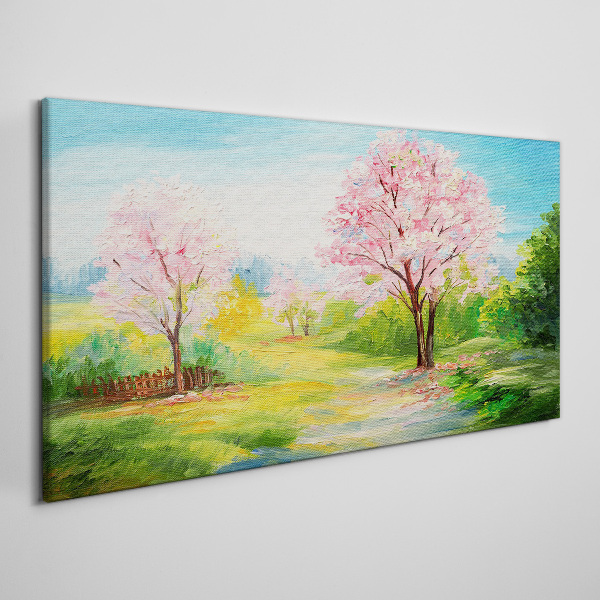 Foto leinwand Frühlingsbäume in rosa Blüte