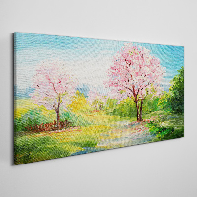 Foto leinwand Frühlingsbäume in rosa Blüte