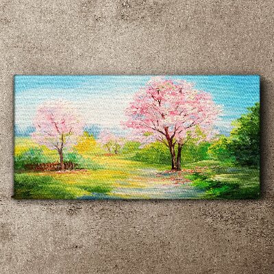 Foto leinwand Frühlingsbäume in rosa Blüte