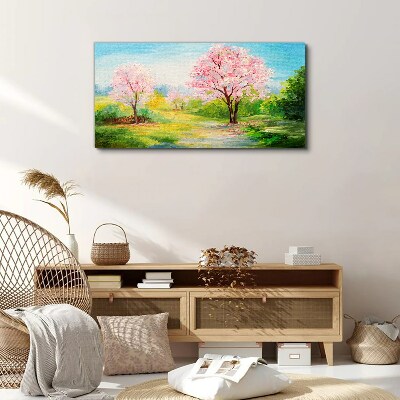 Foto leinwand Frühlingsbäume in rosa Blüte