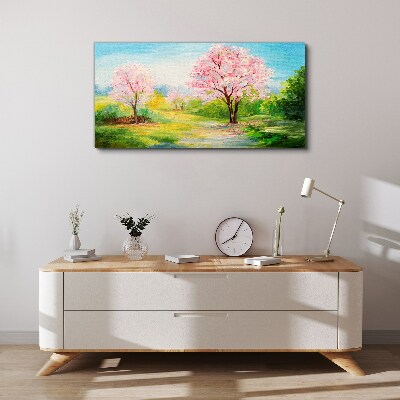 Foto leinwand Frühlingsbäume in rosa Blüte