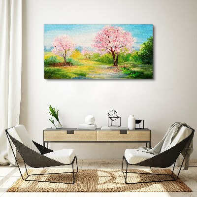 Foto leinwand Frühlingsbäume in rosa Blüte