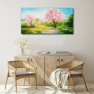 Foto leinwand Frühlingsbäume in rosa Blüte