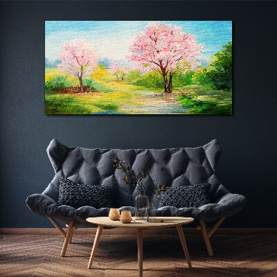 Foto leinwand Frühlingsbäume in rosa Blüte
