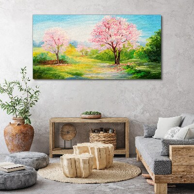 Foto leinwand Frühlingsbäume in rosa Blüte