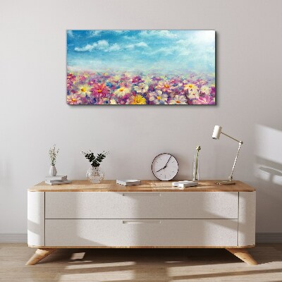 Foto auf leinwand Blumenlandschaft in Blau