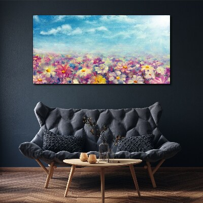 Foto auf leinwand Blumenlandschaft in Blau