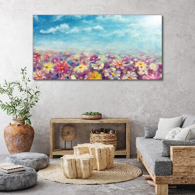 Foto auf leinwand Blumenlandschaft in Blau