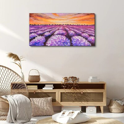 Foto auf leinwand Lila Lavendelfelder bei Sonnenuntergang