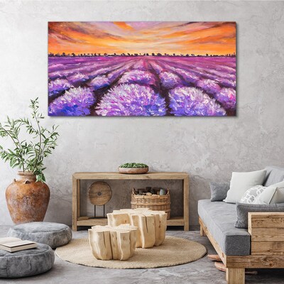 Foto auf leinwand Lila Lavendelfelder bei Sonnenuntergang