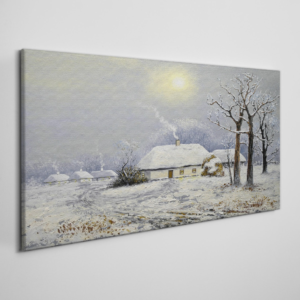Foto auf leinwand Winterlandschaft mit einem Haus