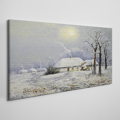 Foto auf leinwand Winterlandschaft mit einem Haus