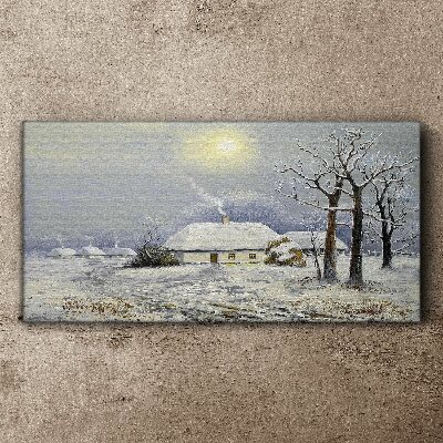 Foto auf leinwand Winterlandschaft Hütten Bäume