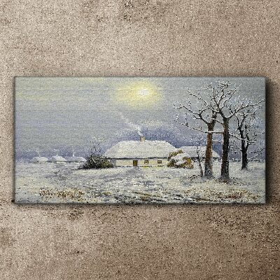 Foto auf leinwand Winterlandschaft mit einem Haus