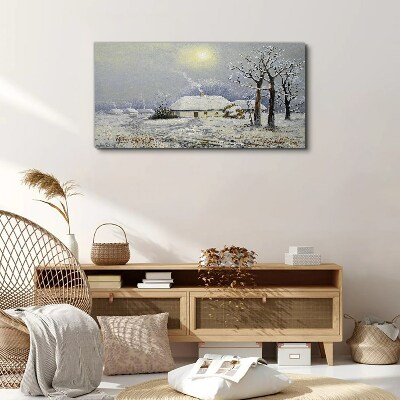 Foto auf leinwand Winterlandschaft Hütten Bäume