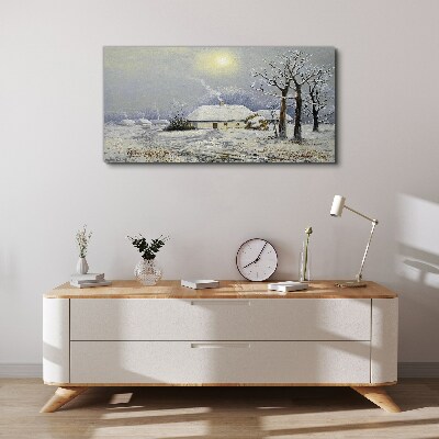 Foto auf leinwand Winterlandschaft Hütten Bäume