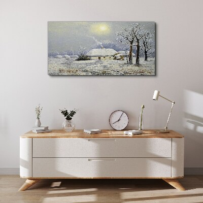 Foto auf leinwand Winterlandschaft mit einem Haus