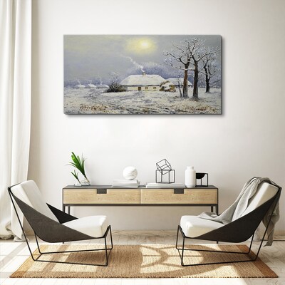 Foto auf leinwand Winterlandschaft Hütten Bäume