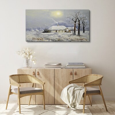 Foto auf leinwand Winterlandschaft Hütten Bäume