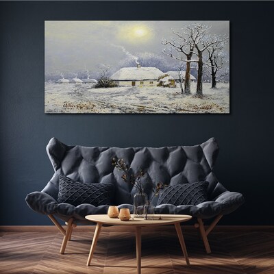 Foto auf leinwand Winterlandschaft Hütten Bäume