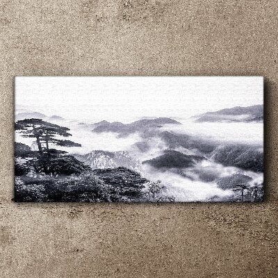 Foto auf leinwand Berge Wald Nebel