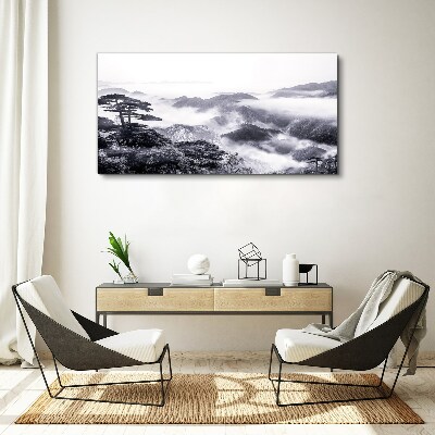 Foto auf leinwand Nebliges Bergpanorama