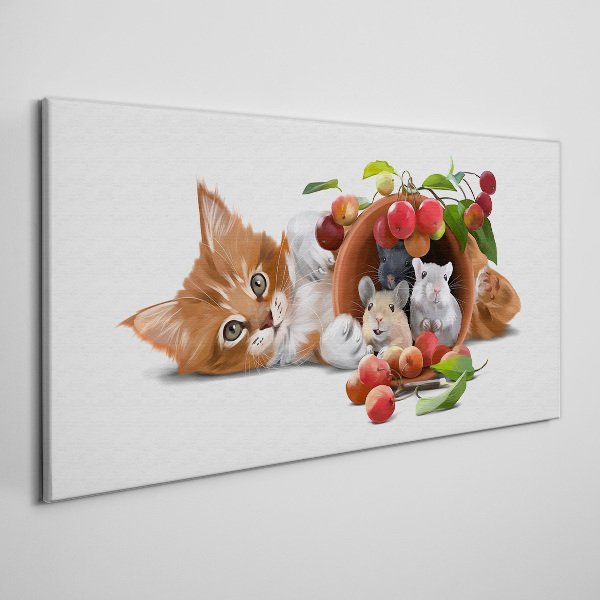 Foto auf leinwand Katze mit Mäusen und Früchten
