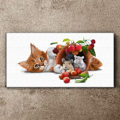 Foto auf leinwand Katze mit Mäusen und Früchten