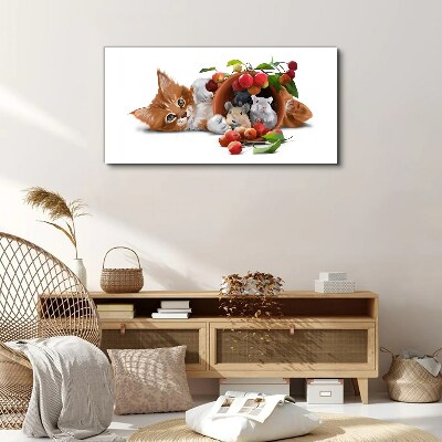 Foto auf leinwand Katze mit Mäusen und Früchten