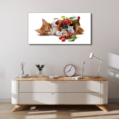 Foto auf leinwand Bild Glastiere Katze Ratten Obst