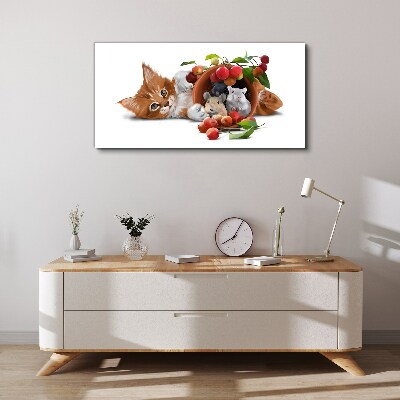 Foto auf leinwand Katze mit Mäusen und Früchten