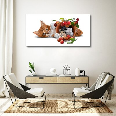 Foto auf leinwand Bild Glastiere Katze Ratten Obst