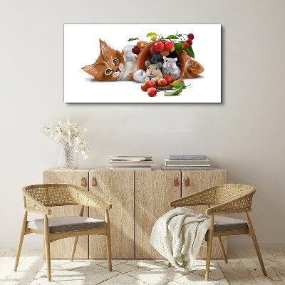 Foto auf leinwand Katze mit Mäusen und Früchten