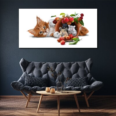 Foto auf leinwand Bild Glastiere Katze Ratten Obst