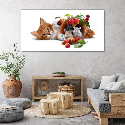 Foto auf leinwand Katze mit Mäusen und Früchten