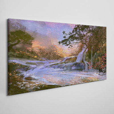 Bild auf leinwand Friedliche Landschaft mit einem Wasserfall