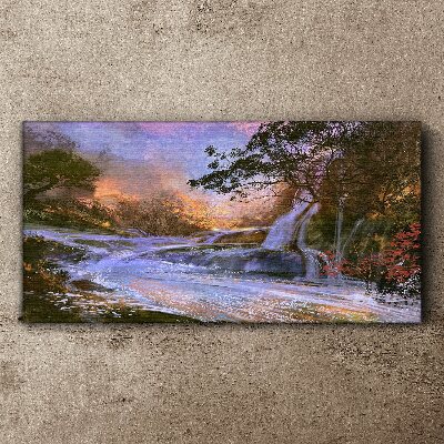 Bild auf leinwand Friedliche Landschaft mit einem Wasserfall