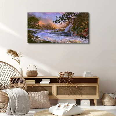 Bild auf leinwand Friedliche Landschaft mit einem Wasserfall