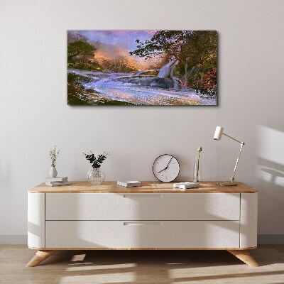 Bild auf leinwand Friedliche Landschaft mit einem Wasserfall